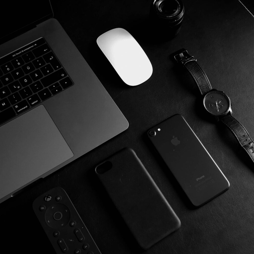 devices lined up on desk